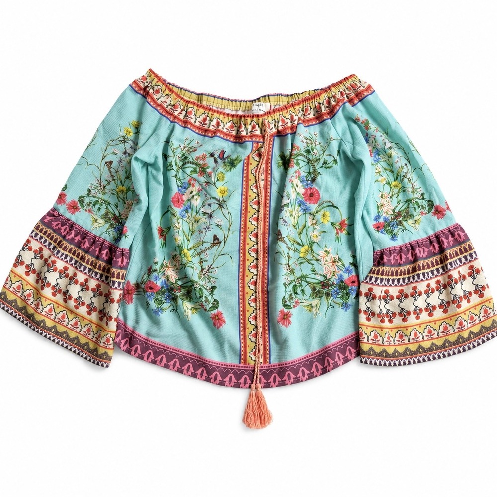 Umgee Floral Peasant Blouse S Boho Off Shoulder Bell Sleeve Cottagecore Flowy